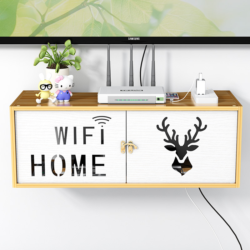 Router storage box wall-mountable plug-in cable box shelf wall-mounted decorative box power strip wireless modem