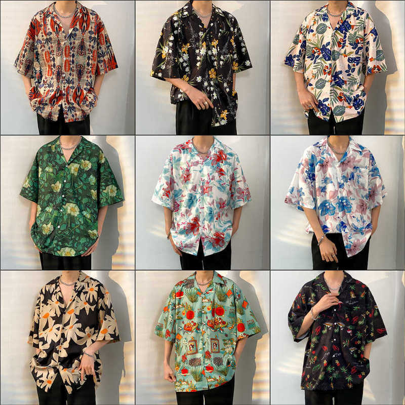 Cross-Border-Trendy Brand Summer Retro Vintage Cuban Collar Floral Shirts for Men and Women Hawaiian Style Beach Niche Shirts