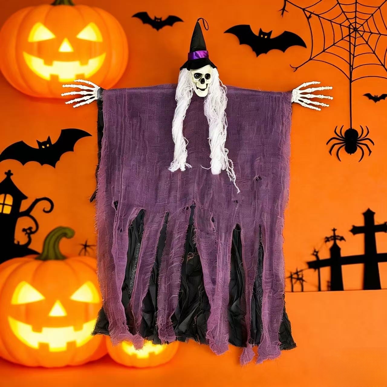 Decoración de Halloween transfronteriza bruja colgando fantasmas fantasmas casa embrujada decoración de horrores calaveras colgando fantasmas cortina de puerta colgante image 9