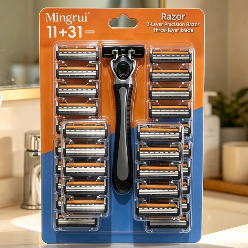 1+31 Mingrui Foreign Trade Three-Layer Sensor Razor Blade Men's Manual Razor Combo Set Shaving Razor 1+31 Mingrui Foreign Trade Three-Layer Sensor Razor Blade Men's Manual Razor Combo Set Shaving Razor