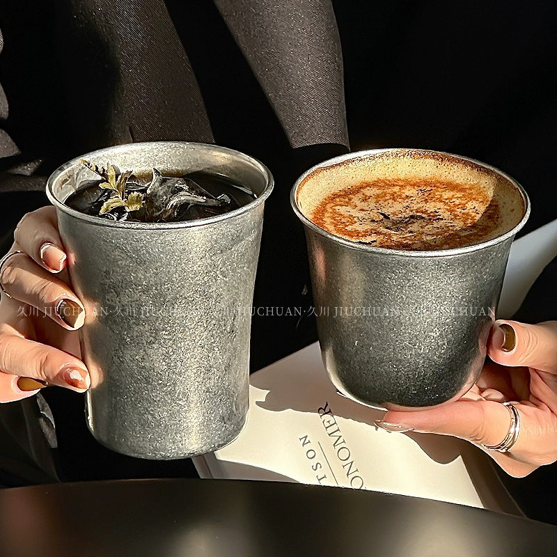 Американская ретро-кофейная чашка из нержавеющей стали, старая уличная чашка с широким горлышком в индустриальном стиле, чашка для холодных напитков, чашка для сока, чашка для питья
