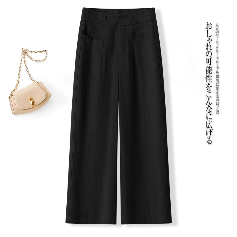 棉麻阔腿裤女薄款窄版2025新款夏季小个子高腰宽松九分直筒休闲裤|undefined