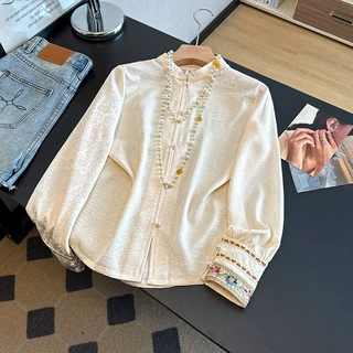 品质保证减龄妈妈新中式国风刺绣衬衫女夏高级感气质内搭真丝上衣