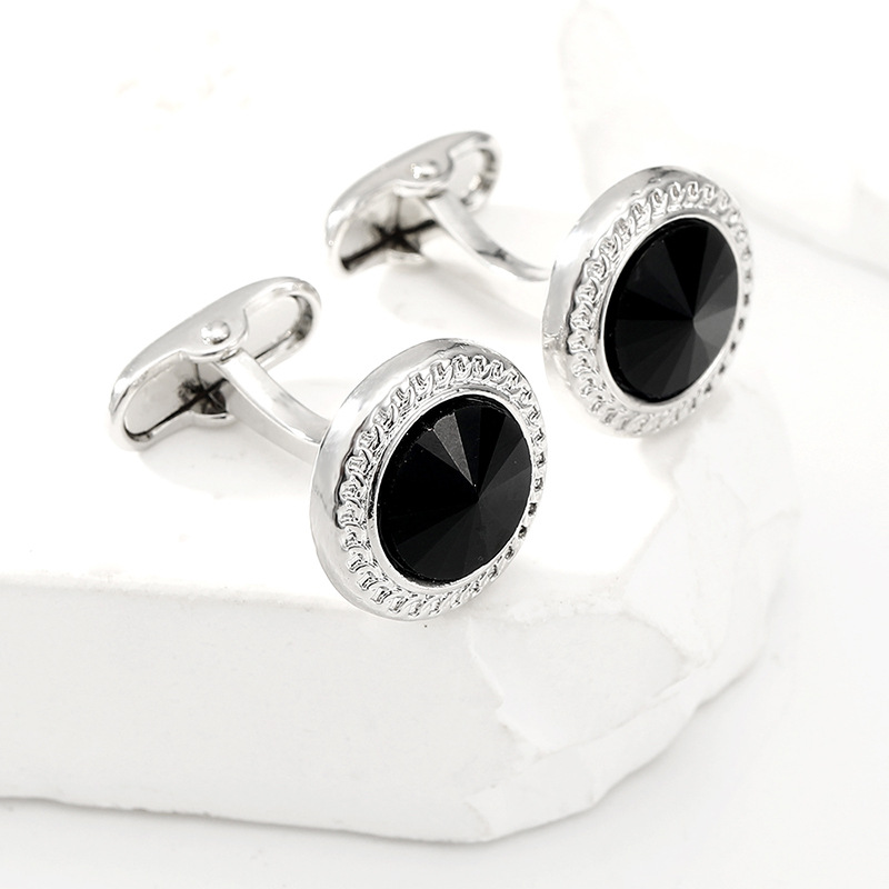 Gemelli da polso rotondi oro con zircone per camicia da uomo_voghion.com