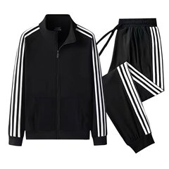 三棒男性スポーツスーツ春と秋の立襟カーディガンとランニングのゆったりとしたカジュアルな服の男性服セット