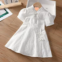 Платье Cheongsam для девочек, лето 2025, новый детский костюм Тан с короткими рукавами в стиле ретро, платье ханьфу, платье принцессы, детская одежда.