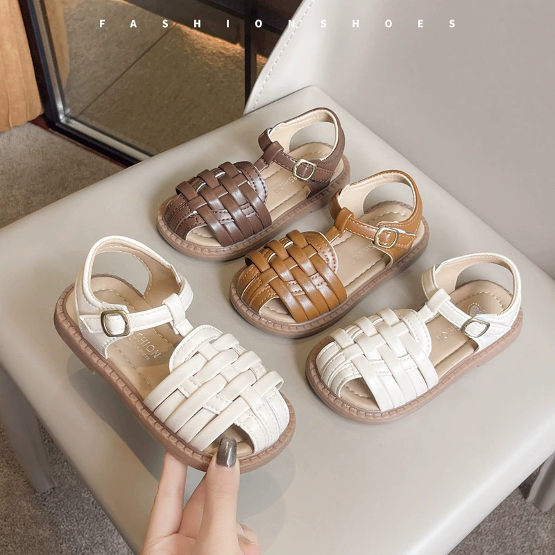 2025 новые сандалии для девочек тканые повседневные ботинки детские удобные пляжные ботинки оптом дышащие сандалии