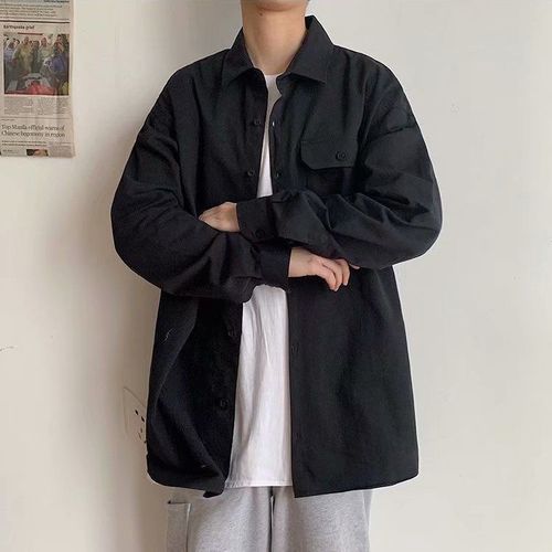 Men's Long-Sleeve Shirt Spring and Autumn Korean Version Casual Trendy Versatile Hong Kong Style Japanese Style Inner Layer Base Shirt Student Collar Youkang