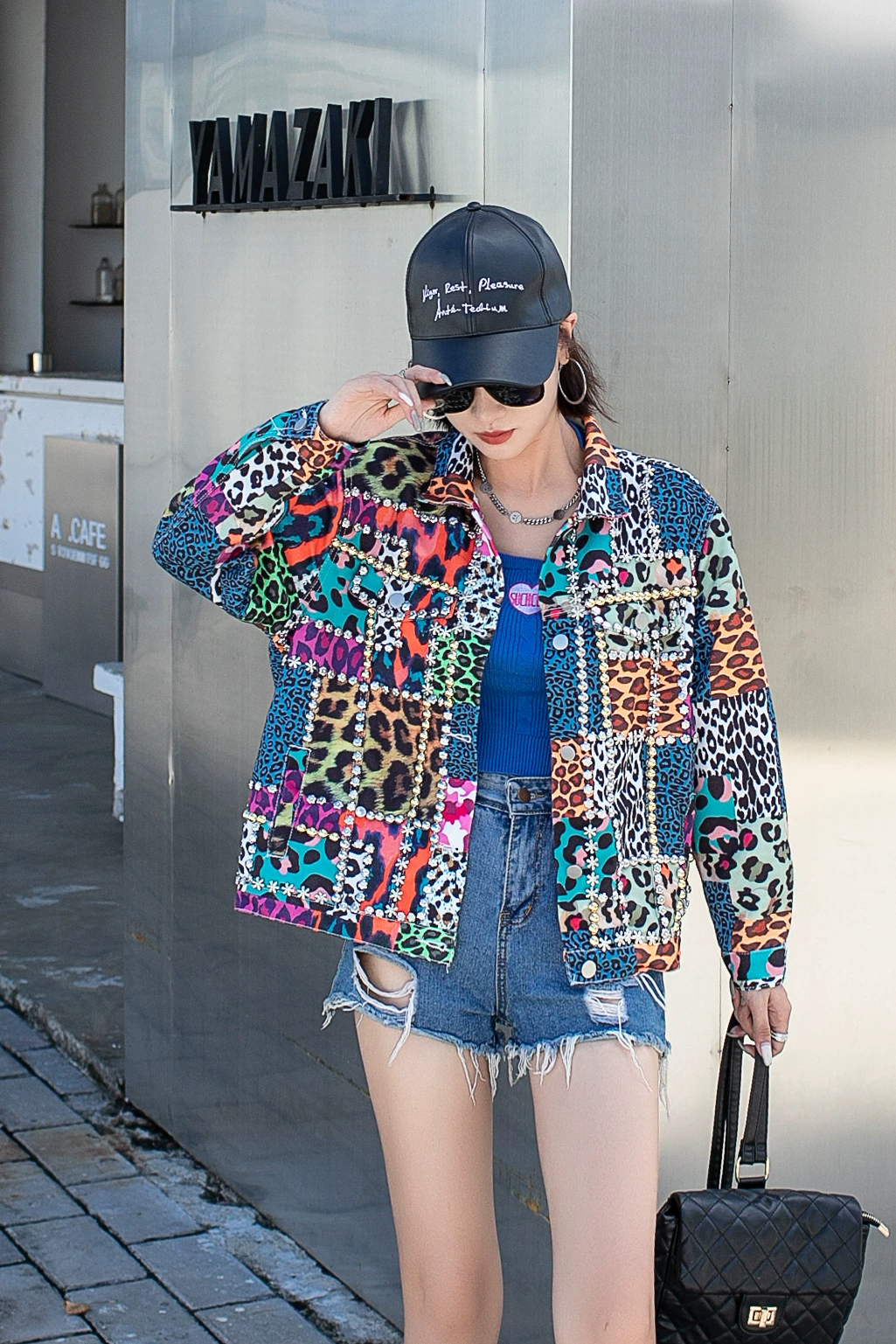 Таиландский модный бренд, короткая куртка с леопардовым принтом, Женская стильная нишевая куртка с увядающей от века стразами и бисером на осень