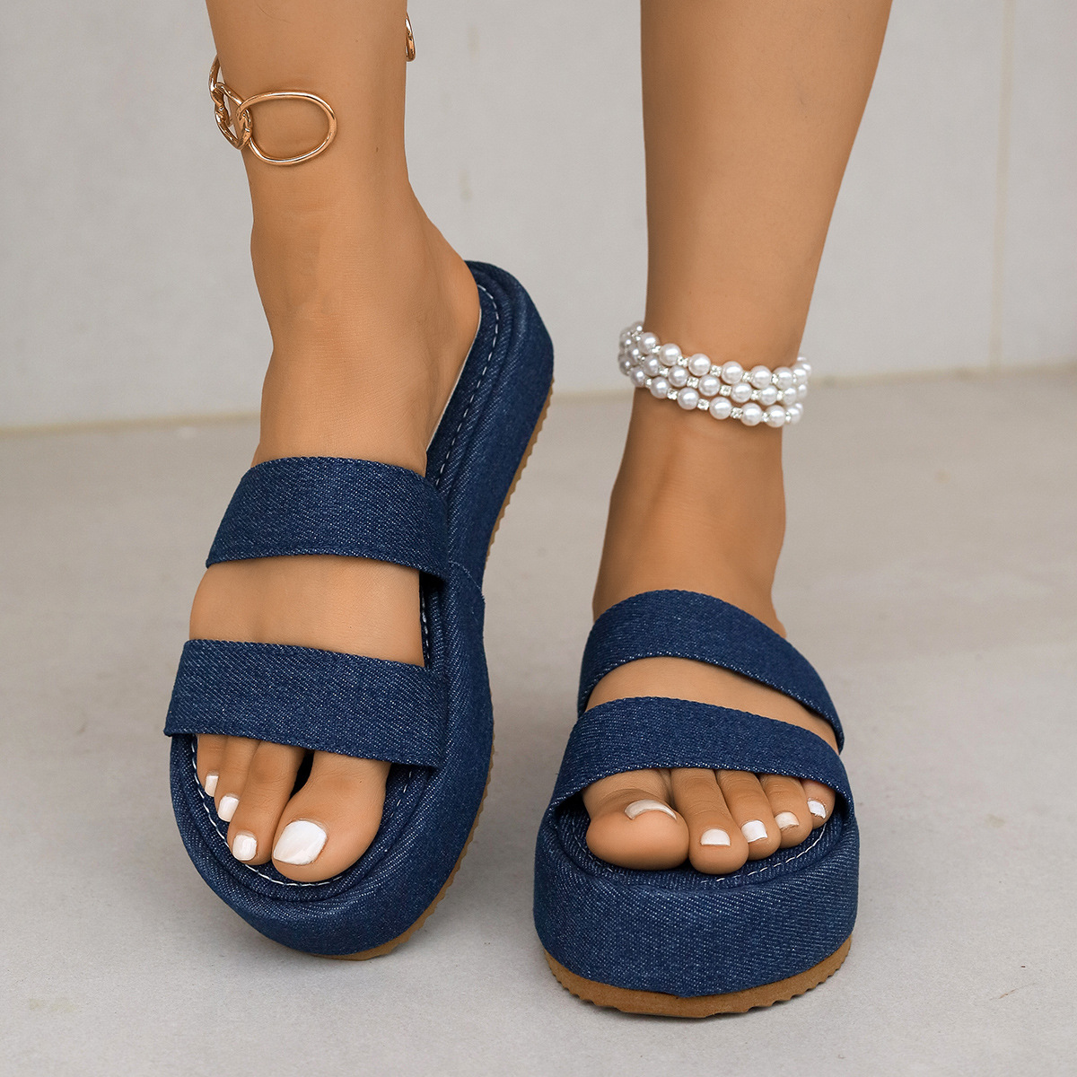 Women's Summer Platform Wedge Sandals plus Size Denim Cross Strap Footwear for Wide Feet_vogvips.com