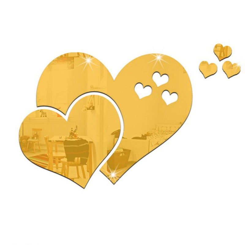 Espejo acrílico decorativo autoadhesivo, diseño 3D con forma de corazón, pegatina para pared, decoración DIY para el hogar