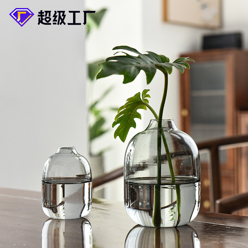 北歐輕奢煙灰色玻璃花瓶簡約創意香薰瓶子客廳桌面擺件可水培花器