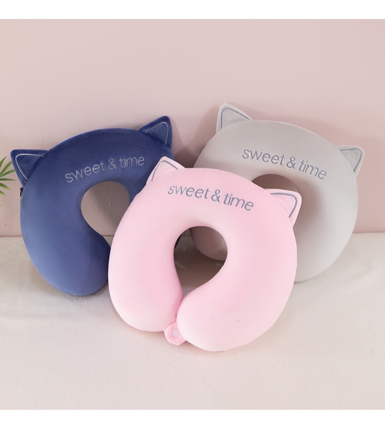 Coussin de voyage en forme de u avec motif chat pour le cou_voghion.com