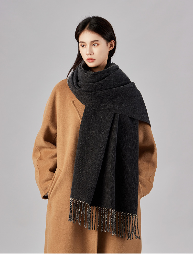 Zweifarbiger, länglicher Kaschmirschal, hochwertiger Schal für Damen im Herbst und Winter, warmer Schal für Herren_voghion.com