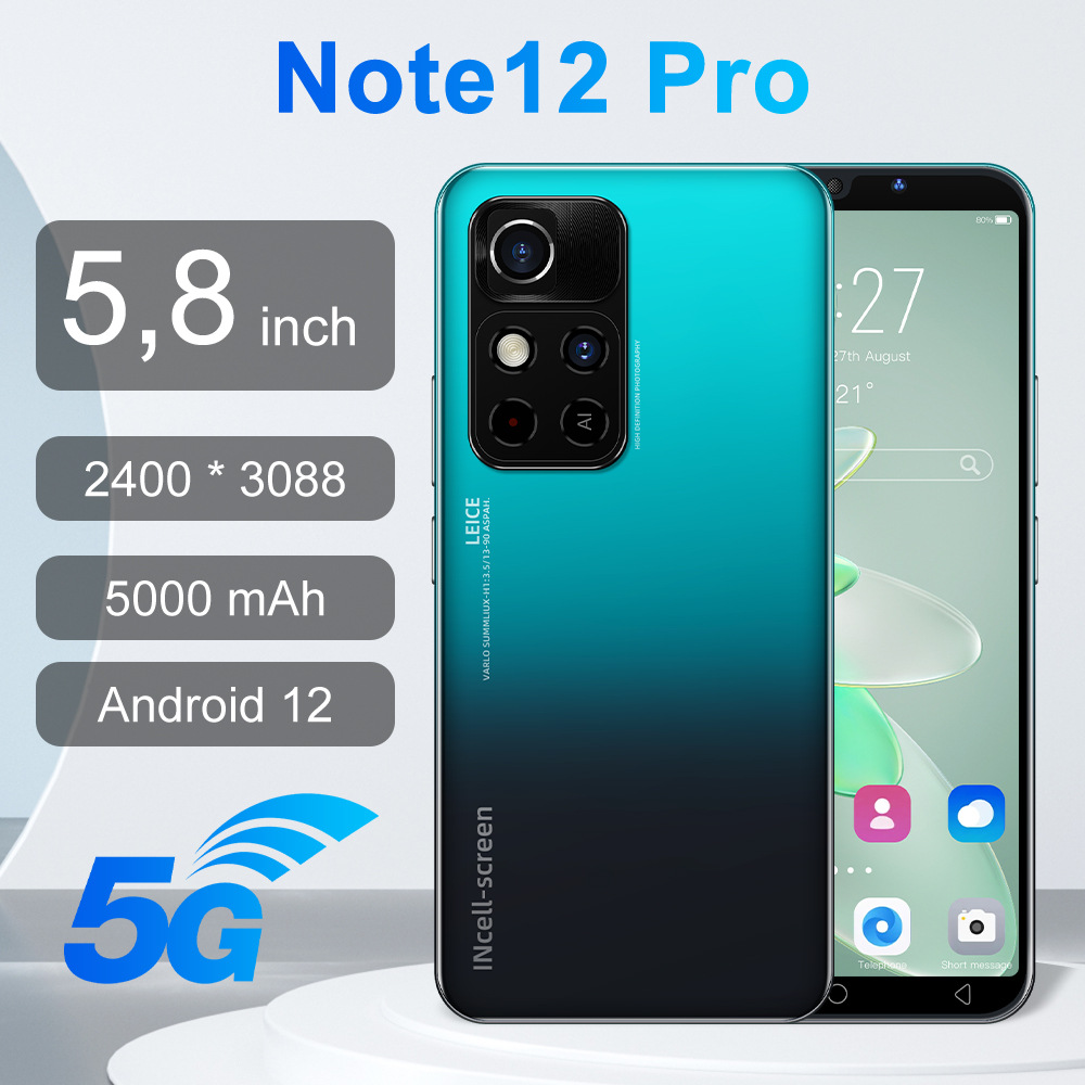 跨境手机Note12 Pro 5寸 200万像素安卓6.0一体机1+8安卓外贸手机
