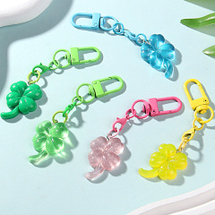 幸運な草のキーホルダー透明な四つ葉の草の小さいペンダントの包みのペンダントの越境の露店の商品の供給源の賞品の小さい贈り物