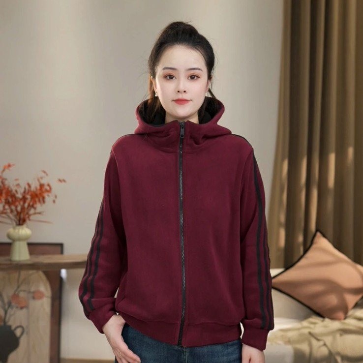 2025秋冬季时尚奥粒绒运动卫衣妈妈女款连帽外套宽松休闲加绒上衣|undefined