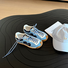 真皮女鞋~真皮复古蓝色德训鞋女2025新款百搭休闲运动流浪鞋板鞋