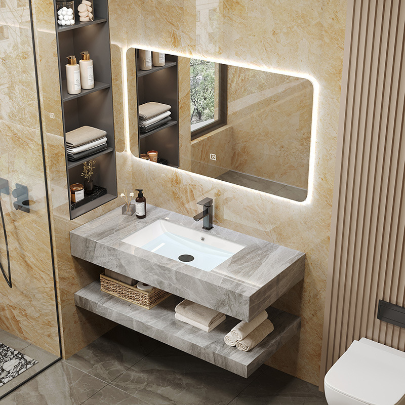 Rock plate household bathroom cabinet wash basin hotel wash basin basin integrated wall-mounted bathroom cabinet Basin