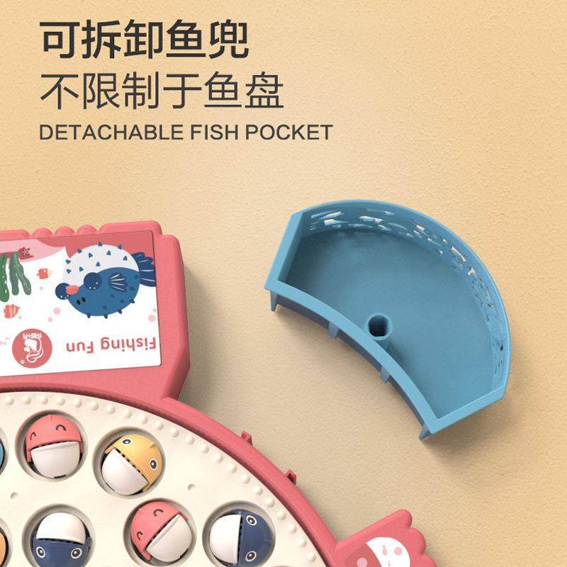 Plato de pesca eléctrico multifuncional para niños juguete música giratoria varilla de pesca magnética traje rompecabezas educación temprana regalo al por mayor