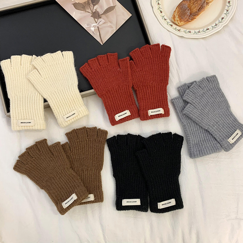 Guantes de medio dedo de invierno caliente nuevo estilo coreano de color sólido para estudiantes de escritura guantes de conducción guantes de lana de punto