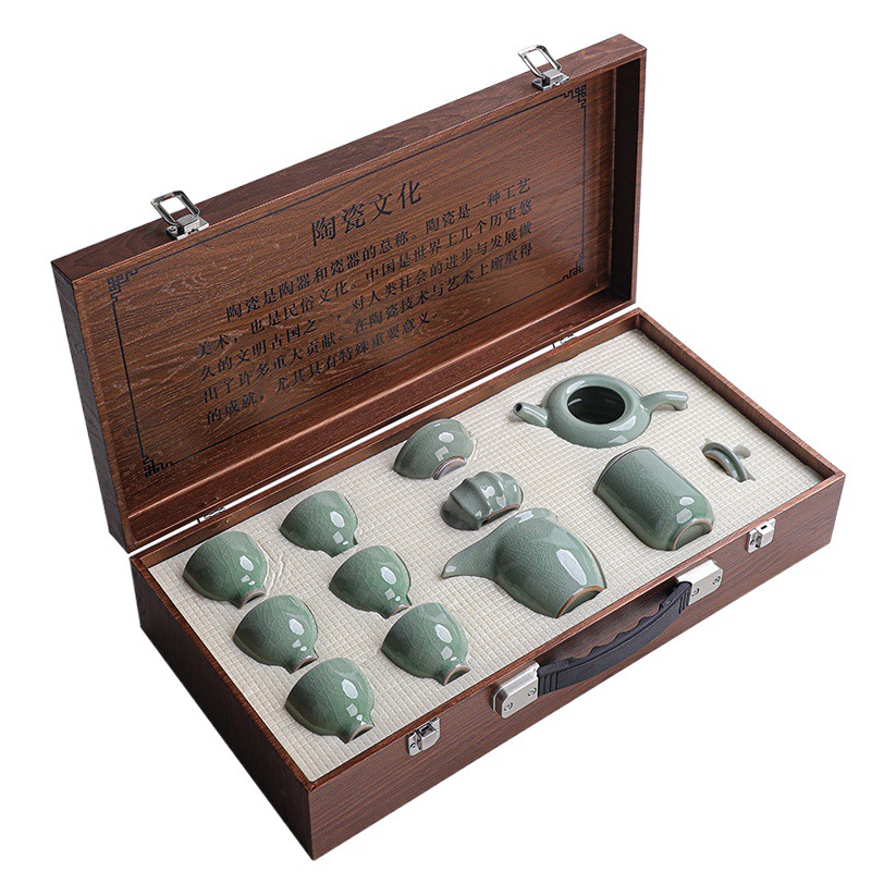 Ge horno juego de té traje de té de Kung Fu caja de regalo de gama alta con regalo de mano al por mayor tetera de cerámica taza de té Kung Fu hogar conjunto completo