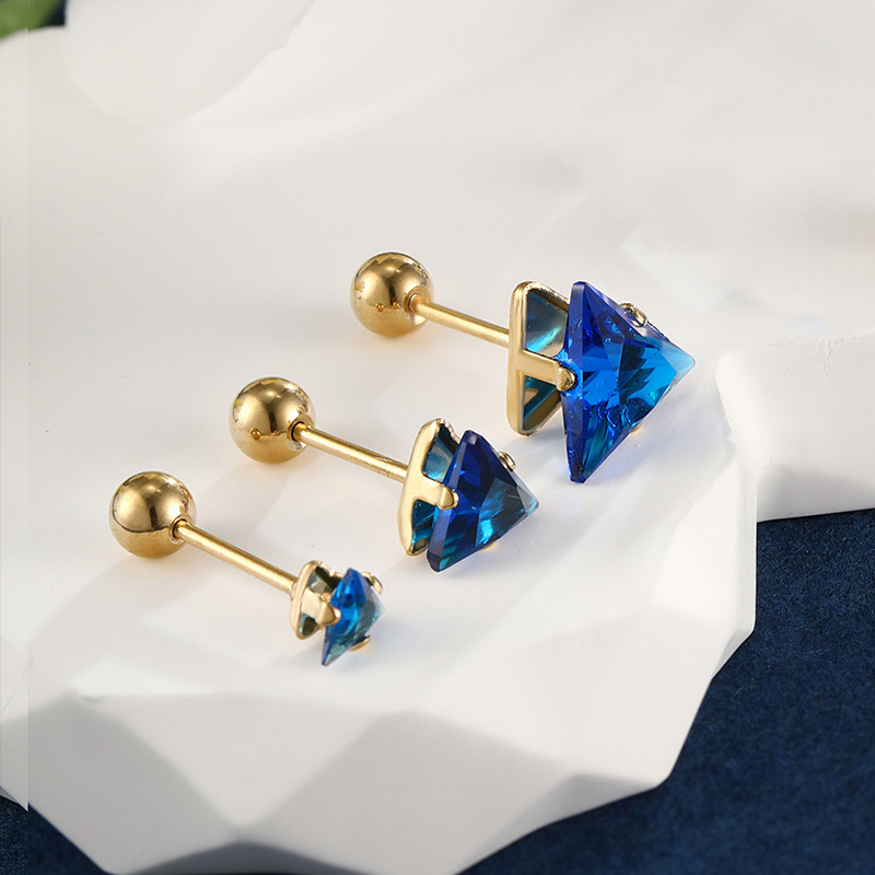Moda japonesa y coreana personalizada pendientes de Gema artificial de colores Xuking joyería de acero inoxidable tornillo giro triángulo Stud pendientes