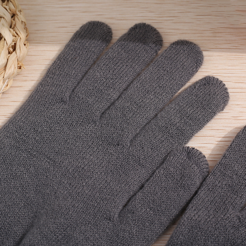Gentle and Comfortable Warm Hand Lock Warm and Dense Velvet Gloves Bike Riding Warm Solid Color Minimalist Knitted Acrylic Gloves
