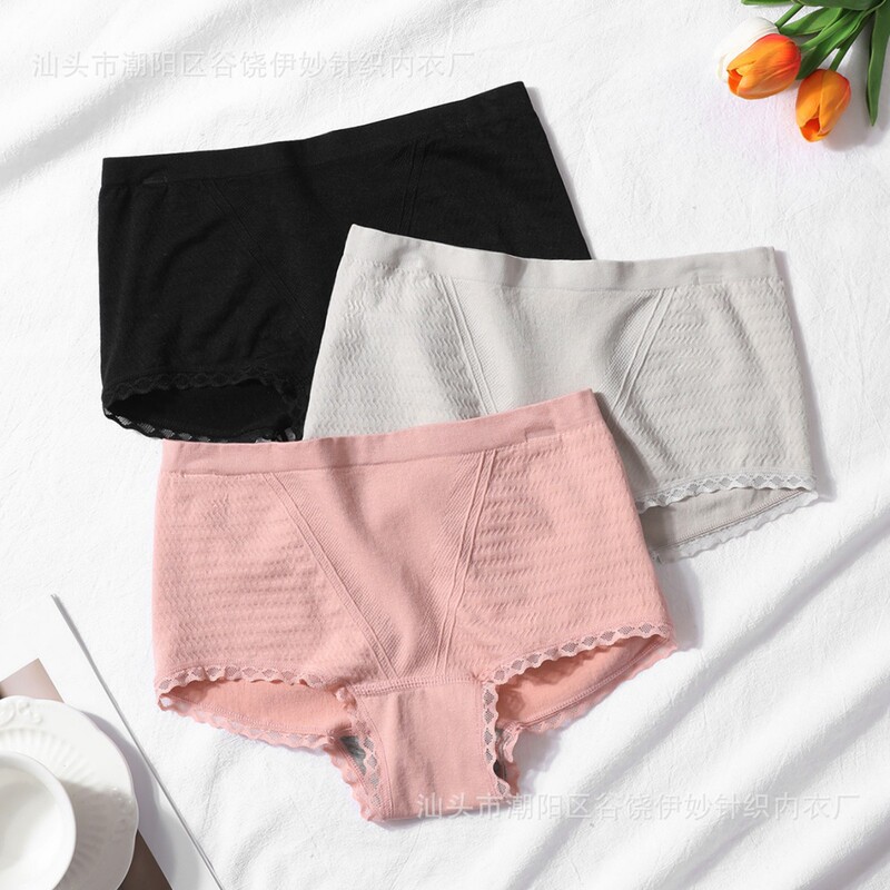 New Style Women's Cross-Border Plus-Size Mid-Waist Lace-Trimmed Briefs, European Size, High Elasticity, Seamless Crotch Panties