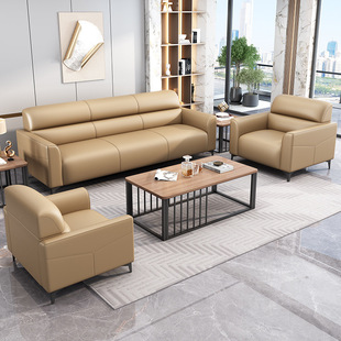 Office Sofa Modern Simple Reception Three-Seat Small Apartment Office Business Cat Scratch Leather Coffee Table Combination