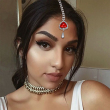 速卖通新款红钻爱心发夹女士异域风珍珠吊坠眉心坠发饰Hair chain