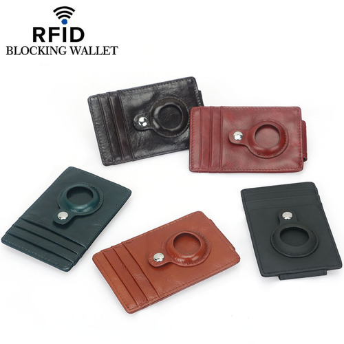 AirTag Apple Tracker Anti-Lost Protective Cover Card Case First-layer Genuine Cowhide Anti-Theft Brush RFID Wallet