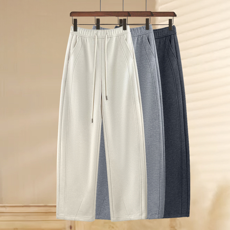 wool pants for women 2024 new autumn and winter plus velvet banana sweatpants loose high waist draped straight sports casual pants