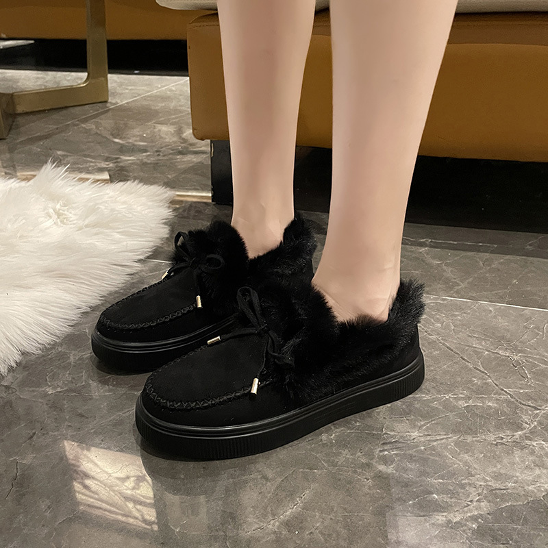 Warme Baumwollschuhe mit rundem Kopf, dicken Sohlen und Fleece-verdickten Nähschuhen für Damen, Schneestiefel, Erbsenschuhe_voghion.com