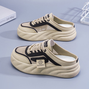 Summer Women's Shoes New Slip-on Sandals Women's Outwear Cloth Shoes Korean-style All-match White Shoes Mesh Shoes Hollow Half Slippers