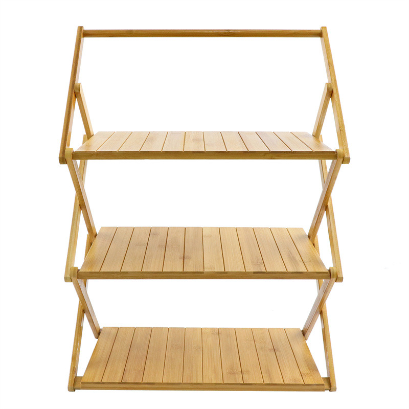 定制户外竹木收纳挂钩架子露营便携折叠整理架野餐烧烤竹木置物架