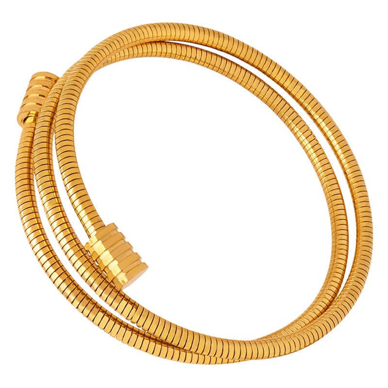 Nicho personalizado transfronterizo con cadena de hueso de serpiente simple, pulsera chapada en oro de acero de titanio versátil de moda multicapa, joyería para mujer