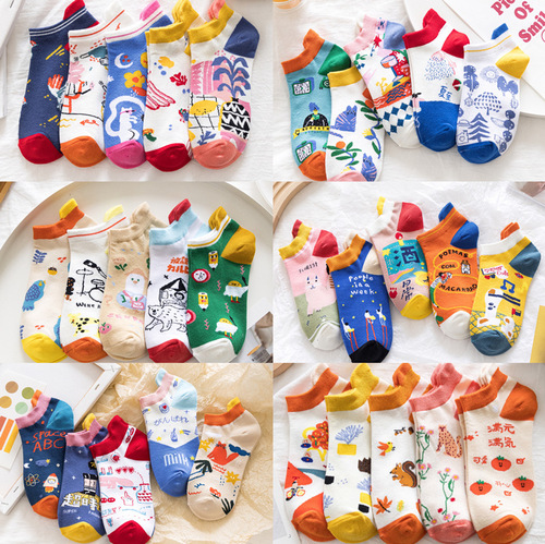 Spring new cartoon series women's low-cut socks Japanese fresh college style cute cotton socks