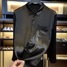 山力达迪潮牌新款醋酸面料长袖衬衫男士高档春秋衬衣轻奢爆款潮流