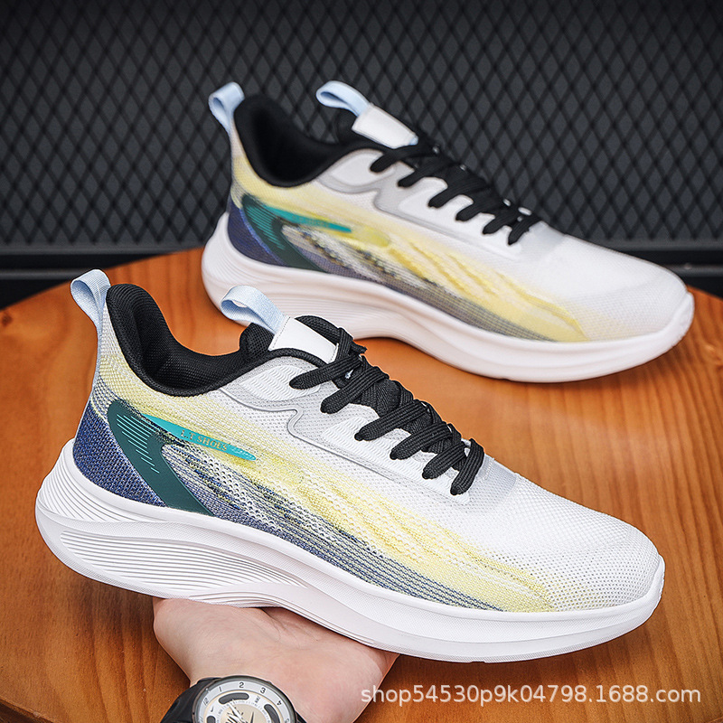 Los hombres de la escuela secundaria transpirable estudiante volando tejido plataforma casual zapatillas de deporte de los hombres zapatos de malla de todos los partidos de la plataforma de la Juventud