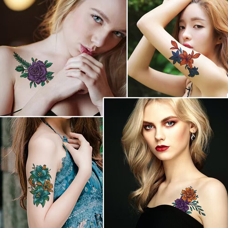 3D butterfly rose feather art sticker sexy fake tattoo three-dimensional waterproof lasting temporary tattoo