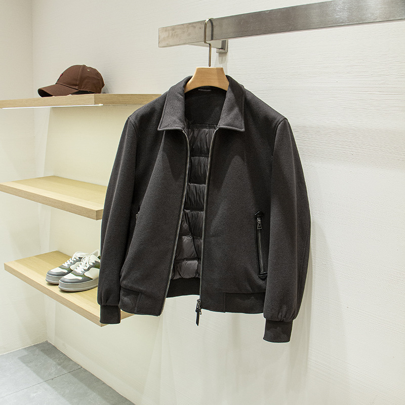 [Tf Version] Business Commuting! Wool Blend Jacket Style Goatskin Stitching Lapel Men's down Jacket