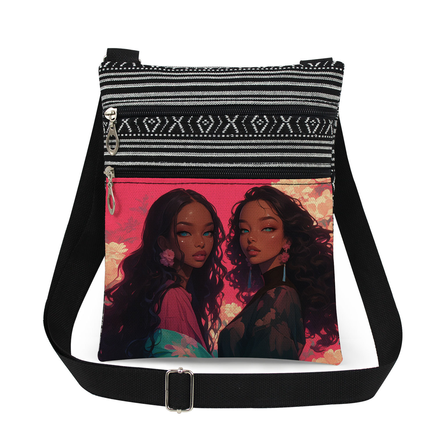 Women's Canvas Human Flower Streetwear Square Zipper Messenger Bag display picture 2