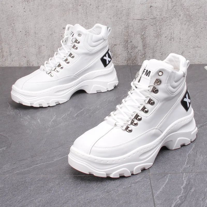 White High-top Sneakers for Men 2024 Spring & Fall New Shoes Men's Trendy Shoes Thick-soled Inner Heightening Boots Casual Short Boots