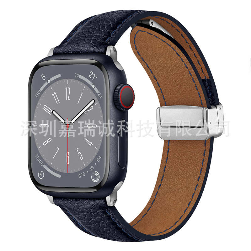 Apple Watch第1～11世代/Ultra3/SE3対応 ライチ柄折りたたみ式マグネットバックル時計バンド|undefined