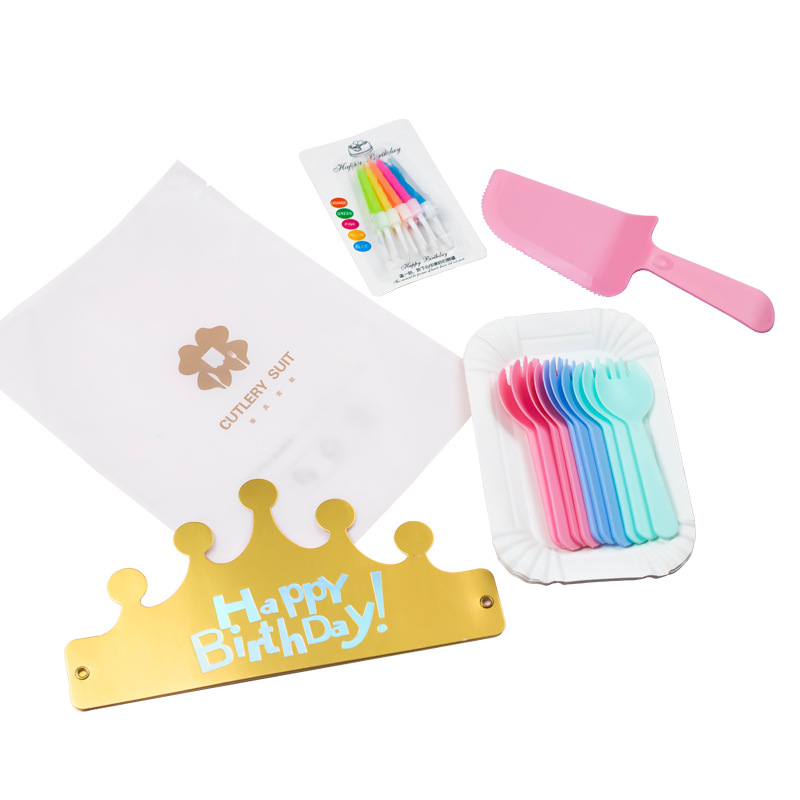 Birthday Paper Plate Cake Tableware Disposable Environmentally Friendly Biodegradable Set Knife and Fork Dish Birthday Hat Candle Amazon
