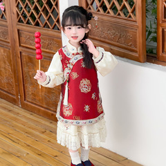 女童秋季新款中国风中小儿童新中式复古格格服马褂两件套连衣裙套