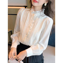 白色宫廷风长袖衬衫女2025新款早秋韩系气质上衣轻熟法式小众衬衣