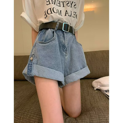Women's Summer Oversized Flared Denim Shorts for Plus Size, High-Waisted, Loose Fit, Hiding Thighs, Slimming, Korean Style A-Word Wide Leg Hot Pants