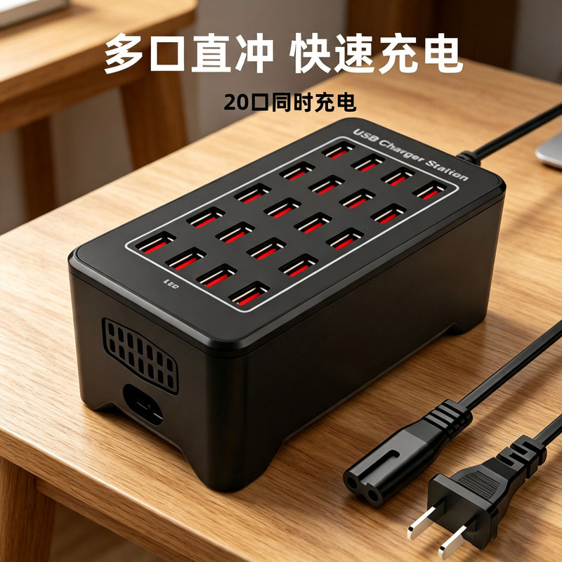 Cross-Border 20-Port Charger 5V1A2A2.4A110V240V100W Mobile Phone Charging Multi-Port USB High-Efficiency Power Supply
